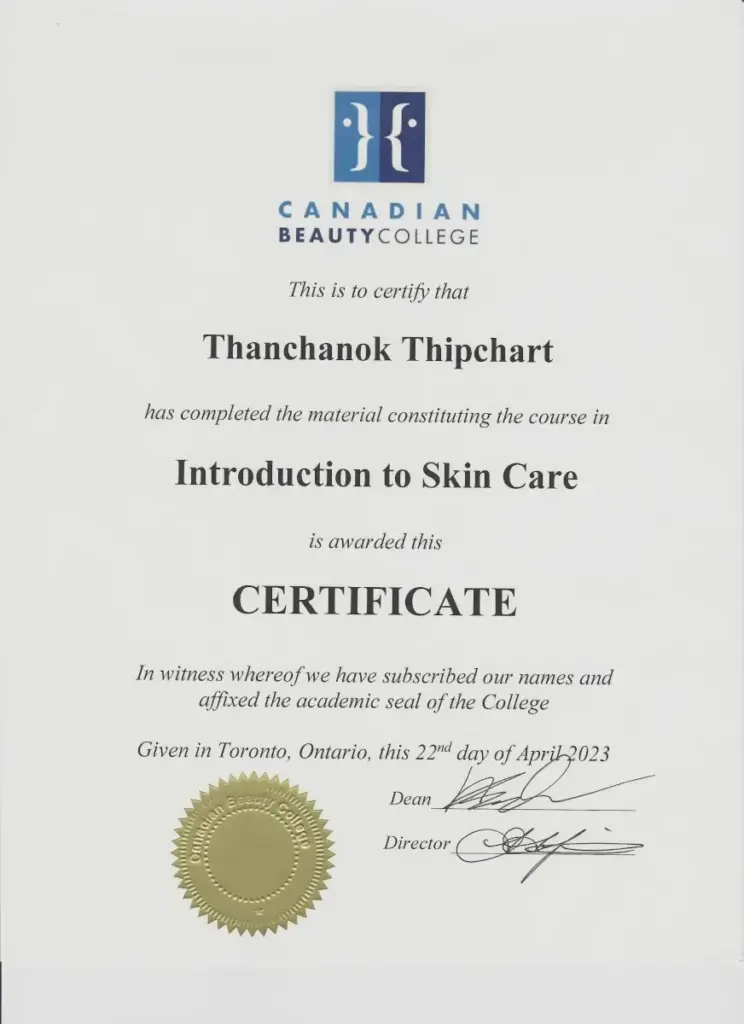 Canadian beauty college certificate
