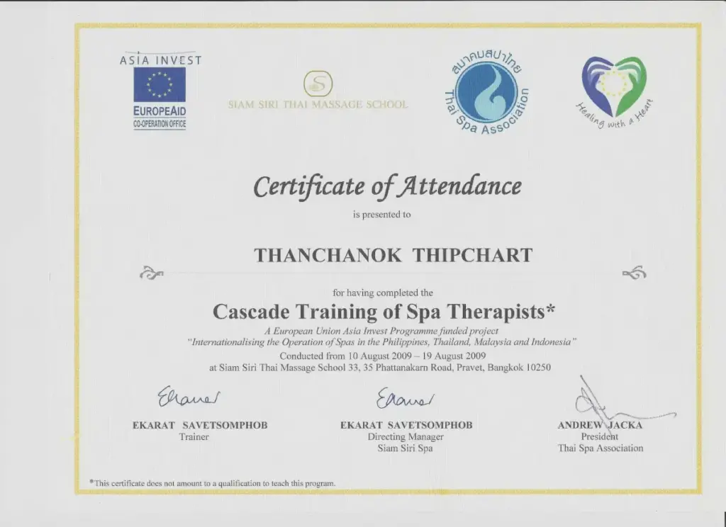 Spa therapists thai massage certificate