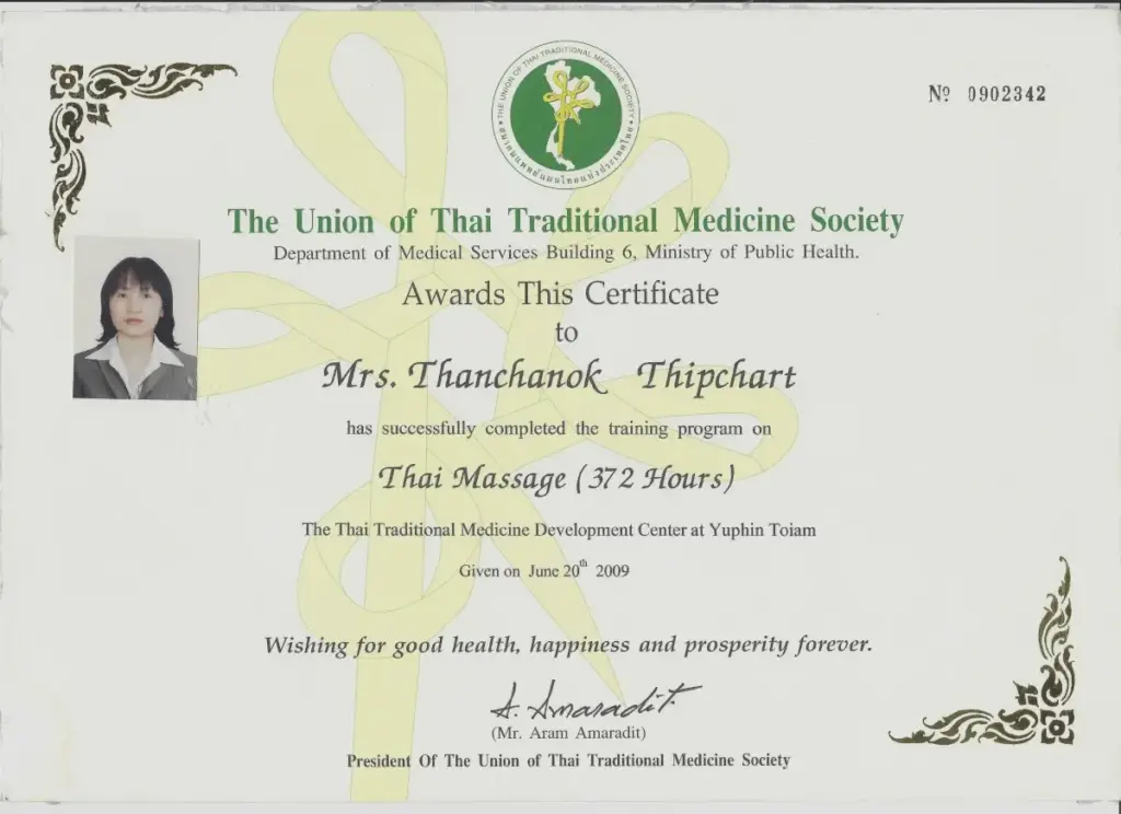 Thai traditional medicine society certificate